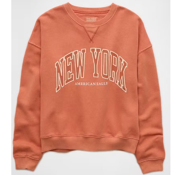 American Eagle Cropped Crew Neck Pullover Sweatshirt‎ SP Peach New With Tags - Picture 1 of 3